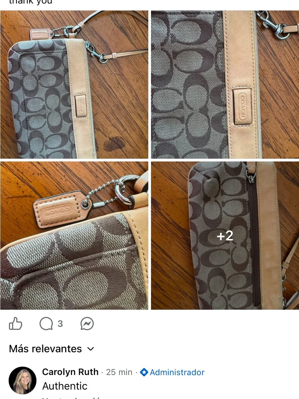 Coach Brown Signature Canvas Wristlet with Tan Leather Trim